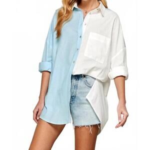 NEW TWENTY TEN color block button down shirt in blue/white